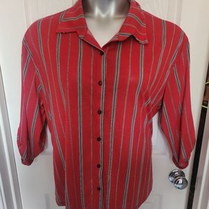 Plus Size, Liberty Love, Striped Button-up Top w/ Decorative Bow Back, 1X